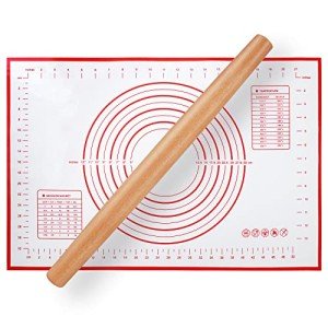 Wooden French Rolling Pin with Silicone Mat Set