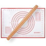 Wooden French Rolling Pin with Silicone Mat Set