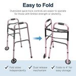 Lumex Lightweight Folding 2-Wheel Walker - Pink