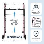 Lumex Lightweight Folding 2-Wheel Walker - Pink