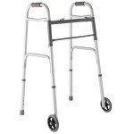 Medline Folding Walker with Wheels and Two Buttons