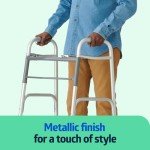 Medline Folding Walker with Wheels and Two Buttons