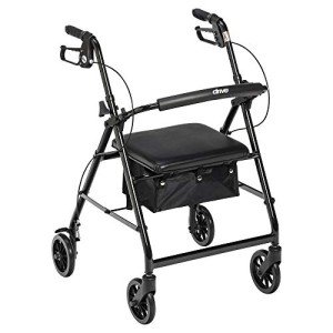 Drive Medical Foldable Walker with Seat, Black