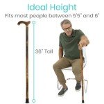 Ergonomic Wooden Walking Stick Cane for Balance