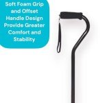Height Adjustable Offset Handle Walking Cane - Black