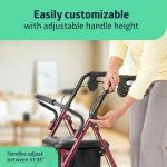 Burgundy Steel Rollator Walker with Seat, 350 lb Capacity