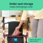Burgundy Steel Rollator Walker with Seat, 350 lb Capacity