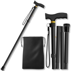 Adjustable Folding Cane for Limited Mobility (Black)
