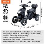 VEVOR Heavy-Duty 4-Wheel Mobility Scooter, 40 Miles
