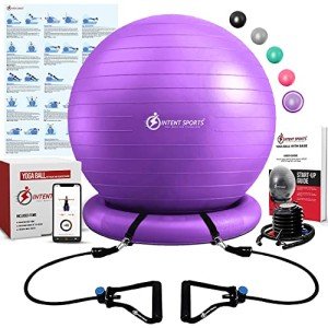 Yoga Ball Chair with Resistance Bands - Purple