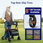 Foldable Rollator Walker with Seat and Backrest