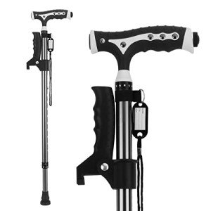 Adjustable Heavy-Duty Rolling Cane with LED Light