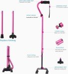 Light Pink Adjustable Quad Cane for Pain Relief