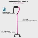 Light Pink Adjustable Quad Cane for Pain Relief