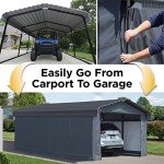 Charcoal 12' x 20' Steel Carport with Enclosure