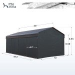 Spacious 12x20 ft Metal Carport with Sidewalls