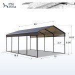 Sturdy 12x20 ft Metal Carport for Vehicles