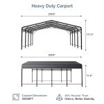 Spacious 20x20 FT Heavy-Duty Metal Carport