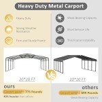 Spacious 20'x20' Metal Carport for Vehicles