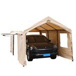 Spacious Beige Carport Canopy with Windows and Sidewalls