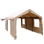 Spacious Beige Carport Canopy with Windows and Sidewalls