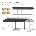 Spacious 12x24 FT Heavy Duty Metal Carport