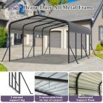 Spacious 12x20FT Metal Carport Canopy - Gray