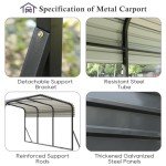 Spacious 12x20FT Metal Carport Canopy - Gray