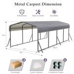 Spacious 12x20FT Metal Carport Canopy - Gray