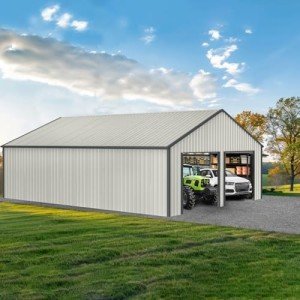 Spacious 2-Car Metal Garage Shed with Side Entry