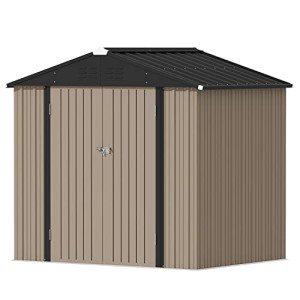 Brown Lockable Metal Garden Shed - 8 x 6 FT