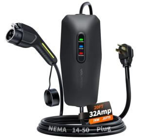 Portable 32A Level 2 EV Charger with 20FT Cable