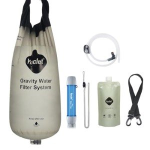 Yuclet Gravity Water Filter System w/ 2-Gal Bag & 0.1-Micron Water Filter Straw, Gravity-Fed Water Filtration System Water Purifier Survival for Camping, Backpacking, Hiking & Emergency Preparedness