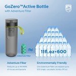 PHILIPS Water GoZero Active BPA-Free Water Bottle with River/Lake/Spring Water Filter for Hiking Camping, Sport Squeeze Water Bottle, Lightweight, Blue, 20 oz with Adventure Filter, Grey