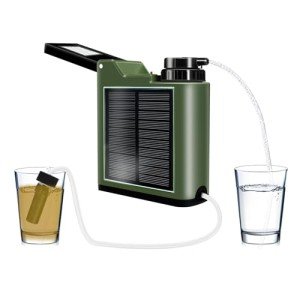 Solar Electric Water Purfier Survival w/ 3W Light, Portable Electric Water Filter Camping Backpacking Hiking Travel Emergency, Water Filtration System Survival, Water Purification Tablets Alternative