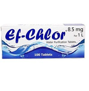 Ef-Chlor Water Purification Treatment 8.5 mg - Pack of 100 Tablets- Portable Drinking Water Treatment Ideal for Emergencies, Survival, Travel, and Camping (White, 0.52 Gallons - 1 Tablet)