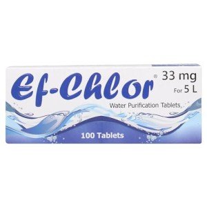 Ef-Chlor Water Purification Tablets/Drops 33 mg - Pack of 100 Tablets - Potable Drinking Water Treatment Ideal for Emergencies, Survival, Travel, and Camping, Purifies 2.64 Gallons in 1 Tablet