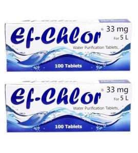 Ef-Chlor Water Purification Tablets/Drops (33 mg - 100 Tablets) - Potable Drinking Water Treatment Ideal for Emergencies, Survival, Travel, and Camping, Purifies 2.64 Gallons in 1 Tablet, (Pack of 2)
