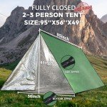 Wild Must:LYN Extra Large 3 Person Reusable Survival Emergency Shelter Tent, Reflective Waterproof Fireproof Lightweight Bugout, with Paracord✚Stake✚Zipper for Camping,First Aid,Hiking&Bushcraft