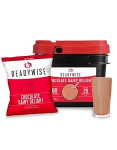 READYWISE - Whey Chocolate Milk Drink Bucket, 60 Servings, Emergency, MRE Meal & Drink Supply, Premade, Freeze Dried Survival Drink for Hiking, Adventure and Camping Essentials, Individually Packaged, 25 Year Shelf Life