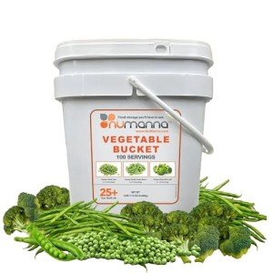 NuManna Freeze-Dried Vegetables Bucket | 100 Servings Contains Peas, Green Beans & Broccoli | Non-GMO, No Preservatives, No MSG Camping and Emergency Veggie Meal Survival Food with 25 Years Shelf Life