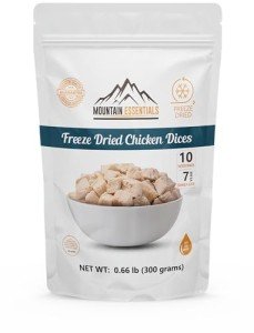 MOUNTAIN ESSENTIALS Freeze Dried Fully Cooked Chicken Dices | Emergency Survival Bulk Food Storage Ready to Eat Home Meals Hunting, Survival, Camping, Backpacking Food 10 serving per Pouch Pack of 1