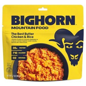 BIGHORN Mountain Food The Best Butter Chicken and Rice - premium freeze dried meals for backpacking food - dehydrated camping food for backpacking meals - ideal camping meals just add water - great taste - 2 servings