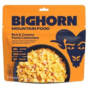 BIGHORN Mountain Food Rich & Creamy Pasta Carbonara - premium freeze dried meals for backpacking food - dehydrated camping food for backpacking meals - ideal camping meals just add water - great taste - 2 servings
