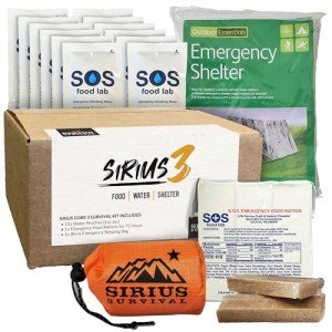 The Sirius 3 Survival Kit & Emergency Preparedness – Food, Water & Shelter for 72 Hours - 5 Year Shelf Life