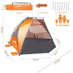 Oileus X-Large 4 Person Beach Tent Sun Shelter - Portable Sun Shade Instant Tent for Beach with Carrying Bag, Stakes, 6 Sand Pockets, Anti UV for Fishing Hiking Camping, Waterproof Windproof, Orange