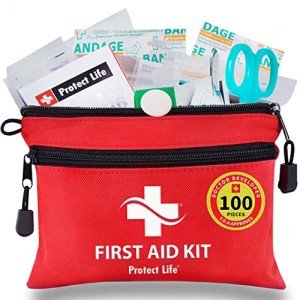 Protect Life First Aid Kit for Home/Business, HSA/FSA Eligible Emergency Kit | Mini Travel First Aid Kit | Camping First Aid Kit Hiking | Small First Aid Kit for Car | Survival Medical Kit - 100pcs