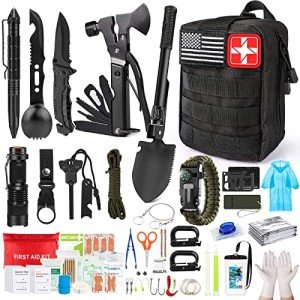 Survival Kit,222 PCS Emergency Survival Gear First Aid Kit with Molle System Compatible Bag Outdoor Camping Gear Emergency Kit for Hunting,Hiking,Fishing, Gifts for Men Women