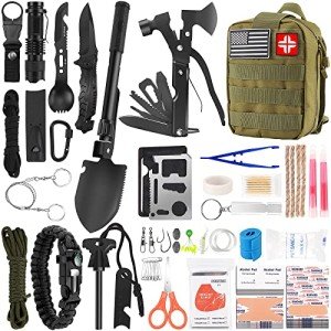 Survival Kit and First Aid Kit, 142Pcs Professional Survival Gear and Equipment with Molle Pouch, for Men Dad Husband Who Likes Camping Outdoor Adventure (Green)…