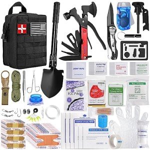 Survival Kit, 200 in 1, Gifts for Men Women Teenagers, Upgraded Survival First Aid Kit, Practical Tactical Gear Camping Tool Emergency Medical Supplies for Camping Hiking Fishing Home Office